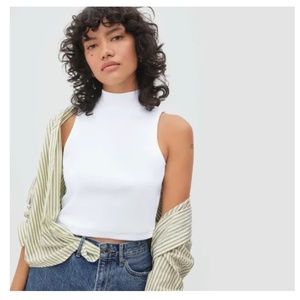 Everlane Ribbed Mockneck Tank Large White Crop Top Sz S NWOT